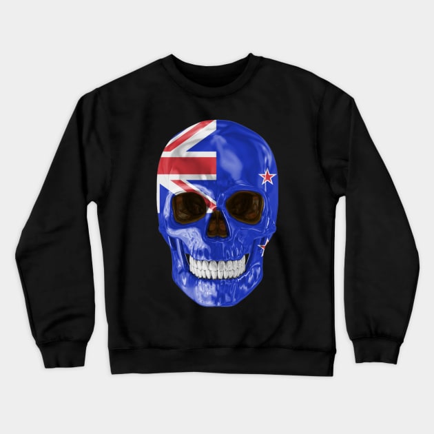 New Zealand Flag Skull - Gift for New Zealander With Roots From New Zealand Crewneck Sweatshirt by Country Flags